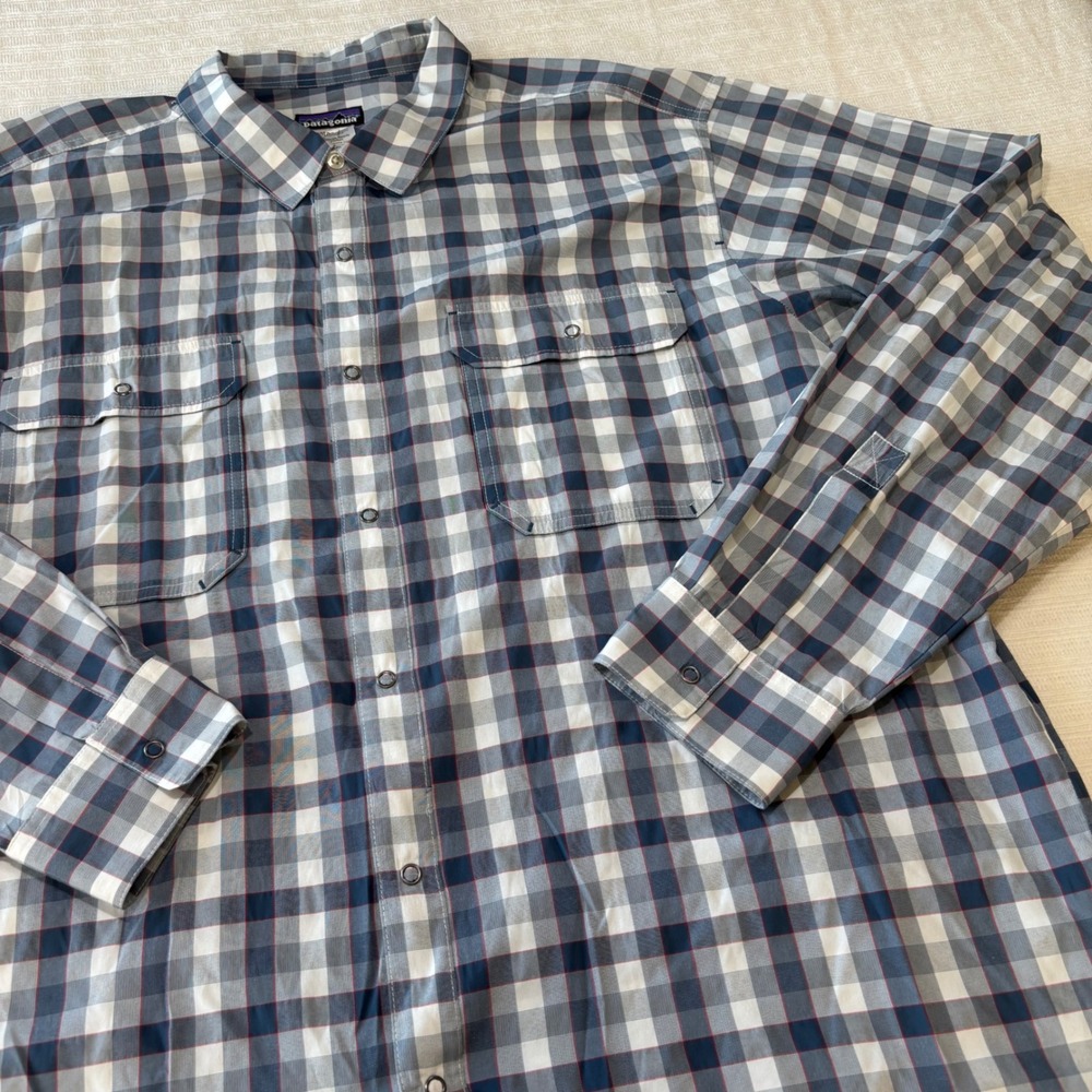 Patagonia Mens XXL Plaid Long Sleeve Button Down Shirt Blue White 54066 SP12